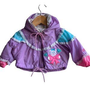 Vintage Kids London Fog Pastel Purple Pink Bear Lace Heart Jacket 9-12 Months